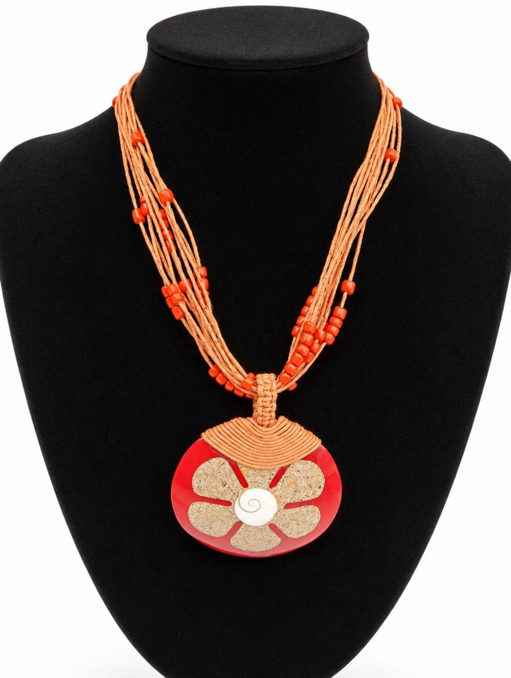 Boho Red" Shell " Pendant Multi Strand Sand $ Macrame